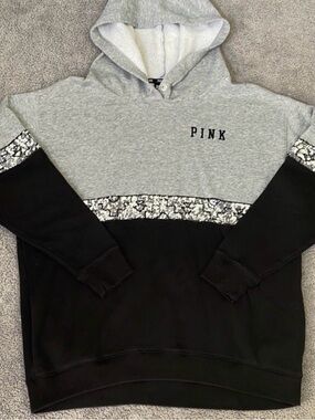 PINK Victoria's Secret Gray Sweatshirt with Black Logo Trim